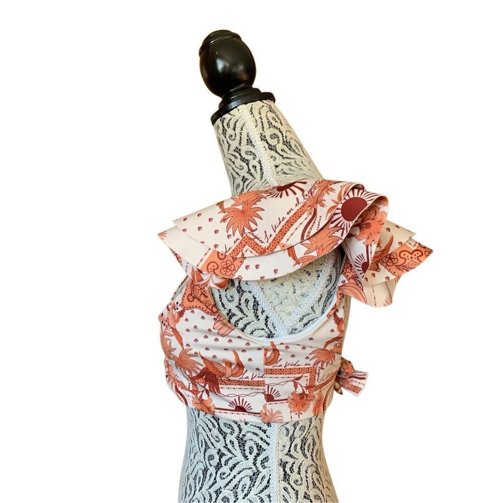 Encantadore Lysha Getsemani Ruffle Bikini Top Cream, Brown Size L - Picture 5 of 12